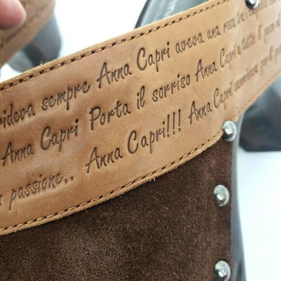 Anna Capri Italy Brown Suede Studs Mule Clog Shoes - Picture 9 of 12